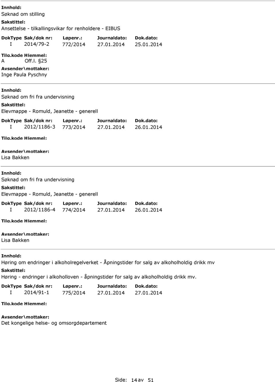 01.2014 Lisa Bakken Høring om endringer i alkoholregelverket - Åpningstider for salg av alkoholholdig drikk mv Høring - endringer i alkoholloven -