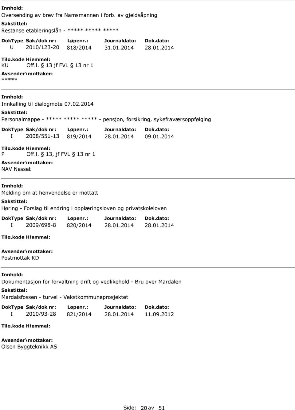 Personalmappe - - pensjon, forsikring, sykefraværsoppfølging P 2008/551-13 819/2014