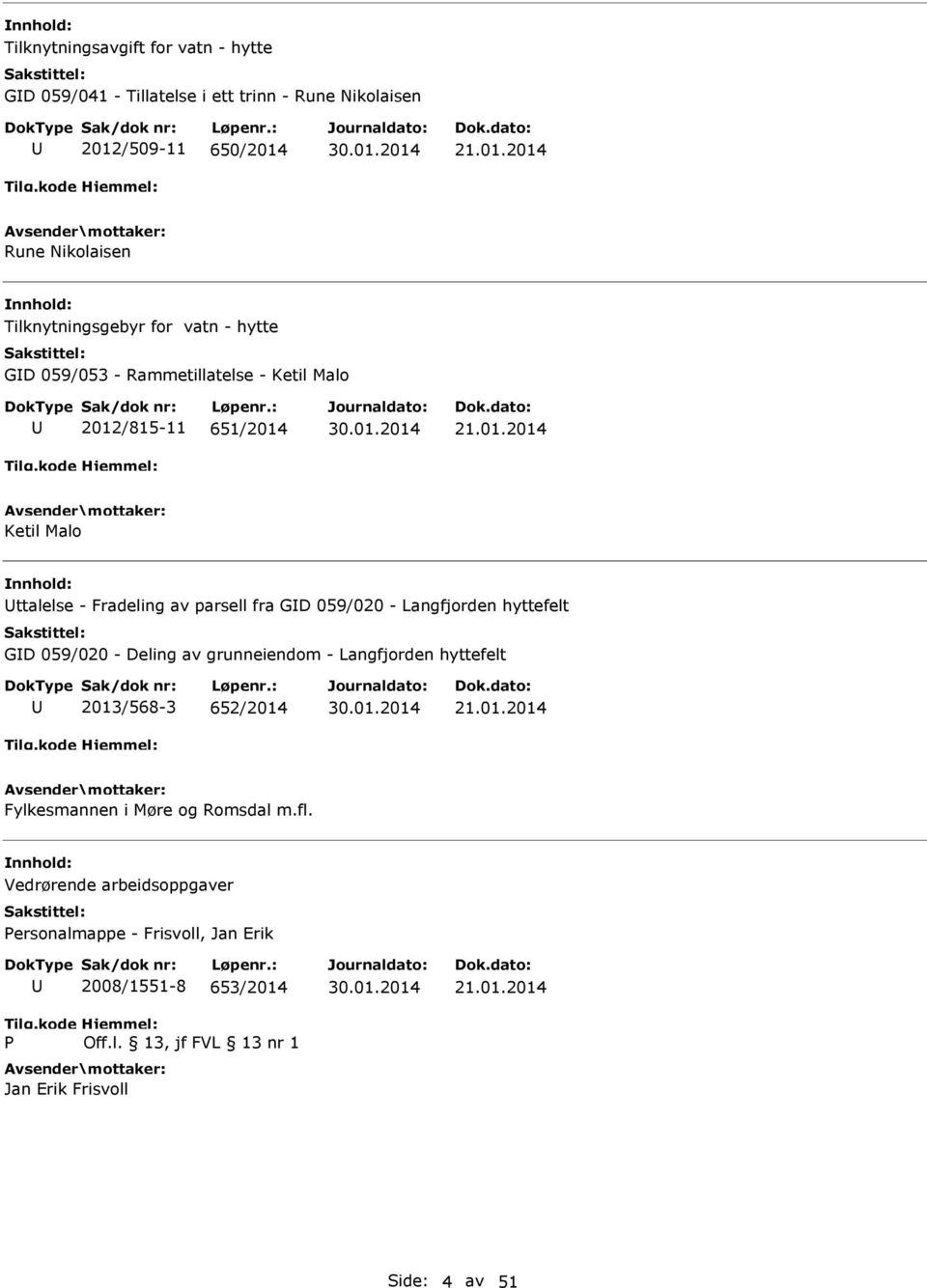 01.2014 Ketil Malo ttalelse - Fradeling av parsell fra GD 059/020 - Langfjorden hyttefelt GD 059/020 - Deling av grunneiendom - Langfjorden