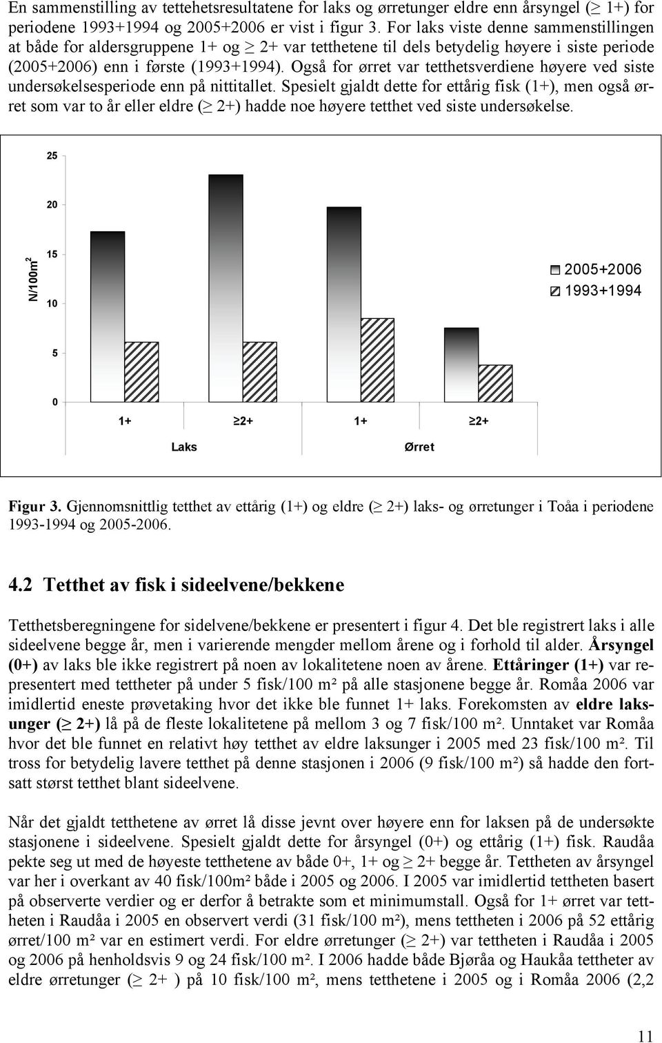 Også for ørret var tetthetsverdiene høyere ved siste undersøkelsesperiode enn på nittitallet.