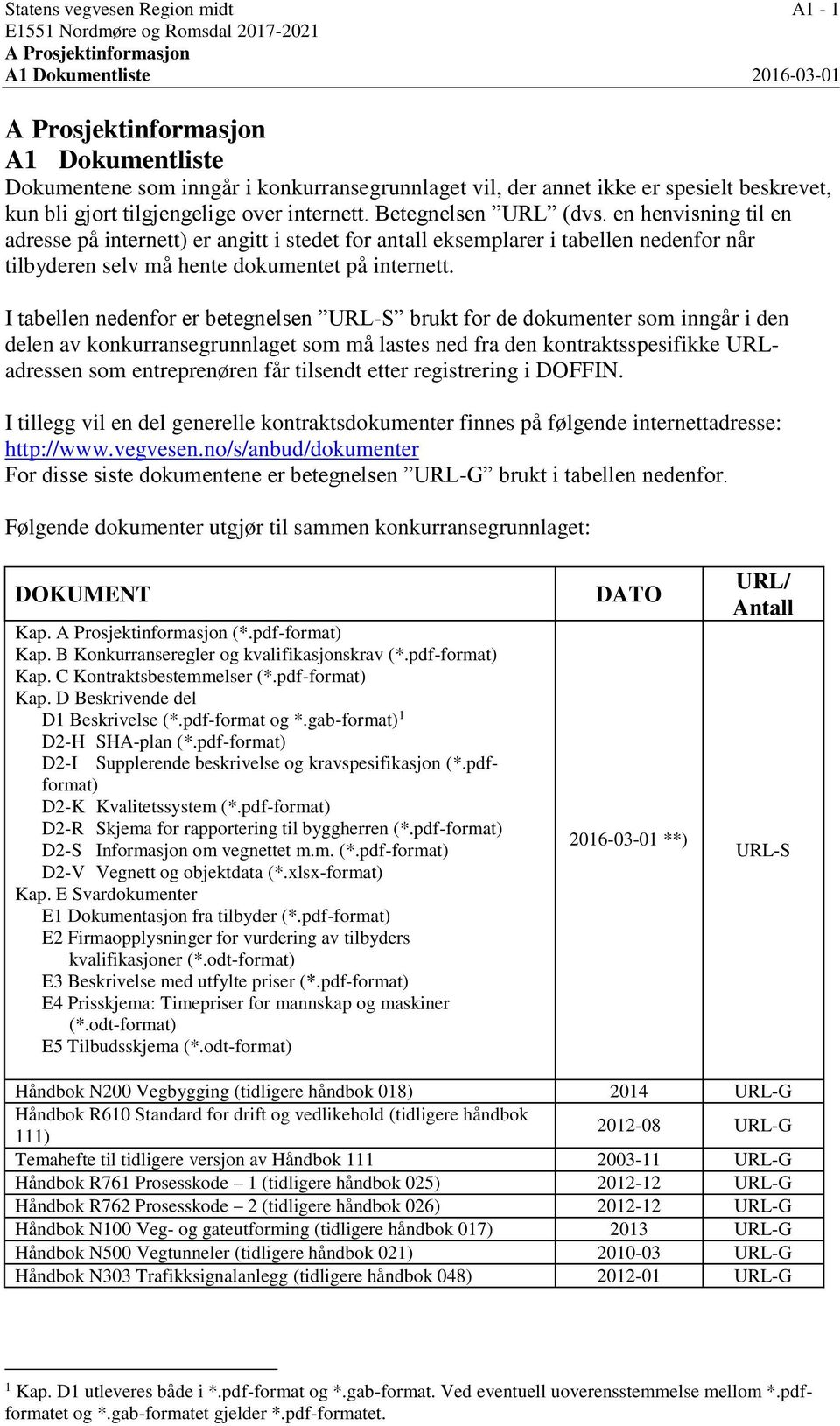 en henvisning til en adresse på internett) er angitt i stedet for antall eksemplarer i tabellen nedenfor når tilbyderen selv må hente dokumentet på internett.