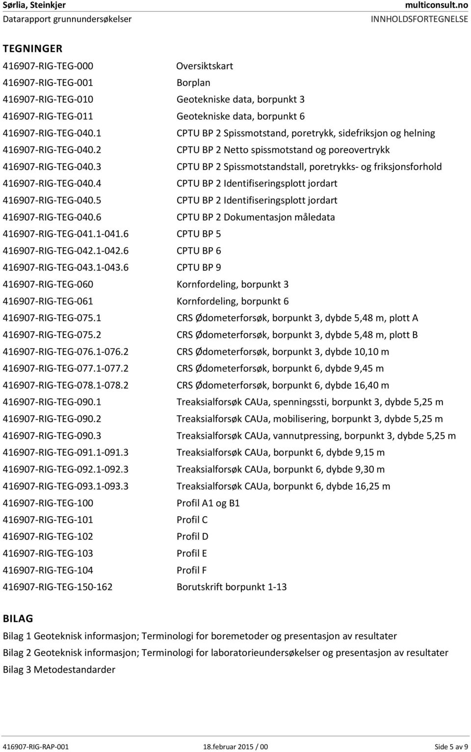 3 CPTU BP 2 Spissmotstandstall, poretrykks- og friksjonsforhold 416907-RIG-TEG-040.4 CPTU BP 2 Identifiseringsplott jordart 416907-RIG-TEG-040.