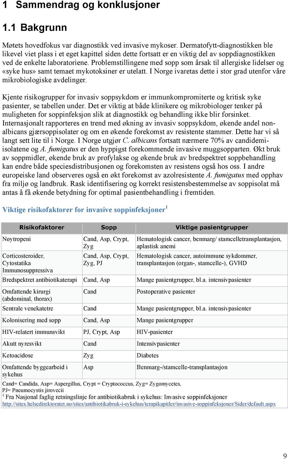 Problemstillingene med sopp som årsak til allergiske lidelser og «syke hus» samt temaet mykotoksiner er utelatt. I Norge ivaretas dette i stor grad utenfor våre mikrobiologiske avdelinger.