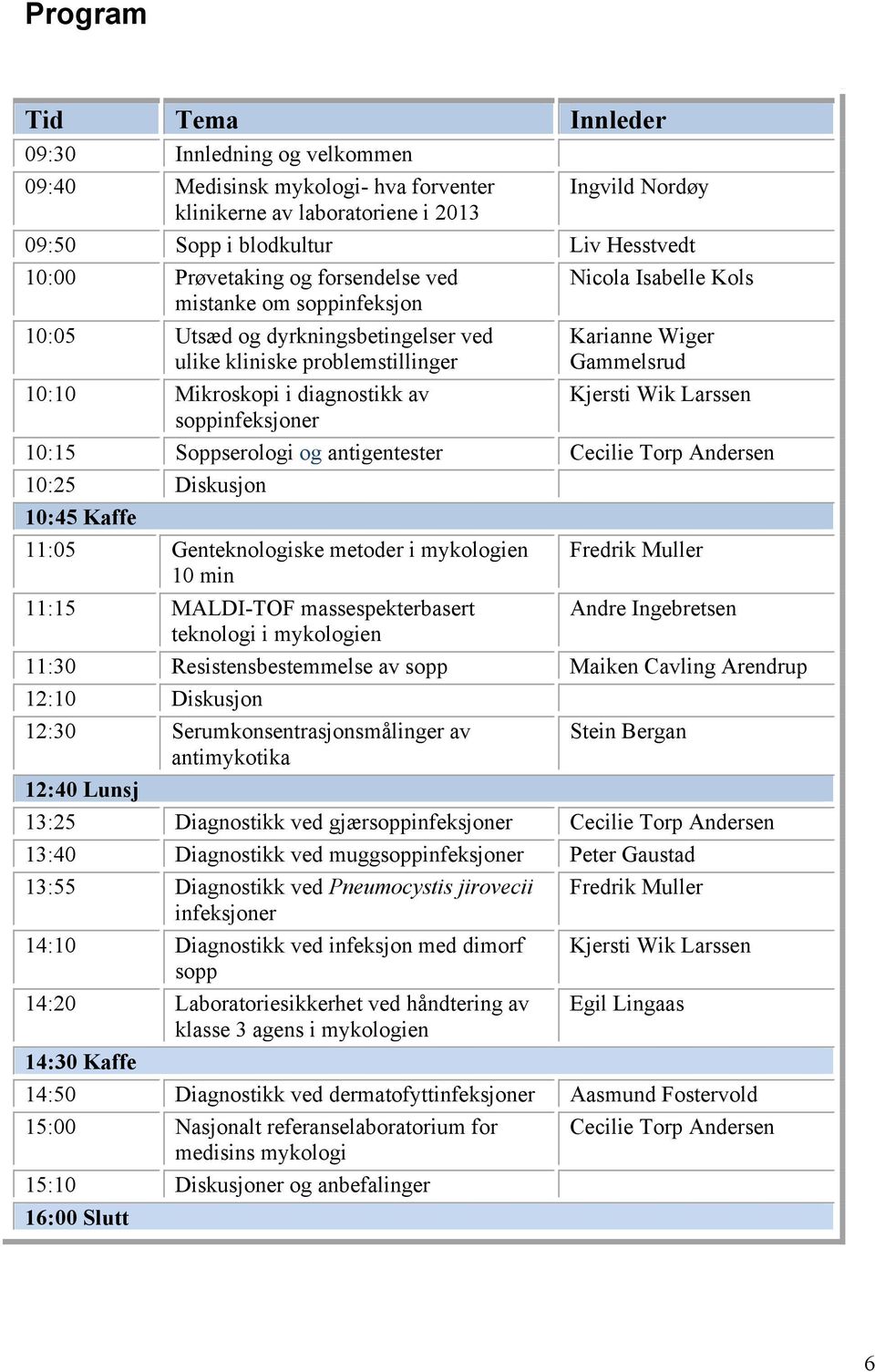 soppinfeksjoner Karianne Wiger Gammelsrud Kjersti Wik Larssen 10:15 Soppserologi og antigentester Cecilie Torp Andersen 10:25 Diskusjon 10:45 Kaffe 11:05 Genteknologiske metoder i mykologien 10 min