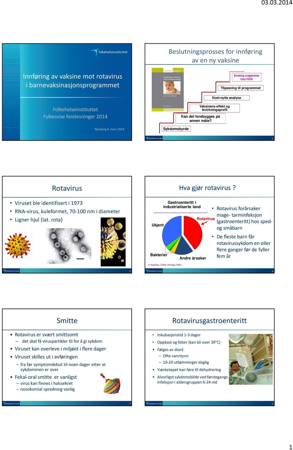 2 Rotavirus Viruset ble identifisert i 1973 RNA-virus, kuleformet, 70-100 nm i diameter Ligner hjul (lat. rota) Ukjent Bakterier Hva gjør rotavirus?