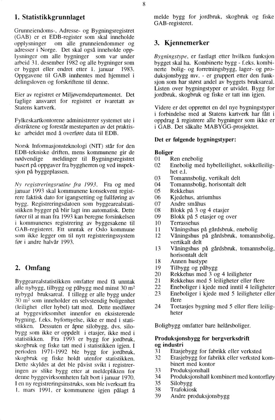 Det skal også inneholde opplysninger om alle bygninger som var under arbeid 31. desember 1982 og alle bygninger som er bygget eller endret etter 1. januar 1983.