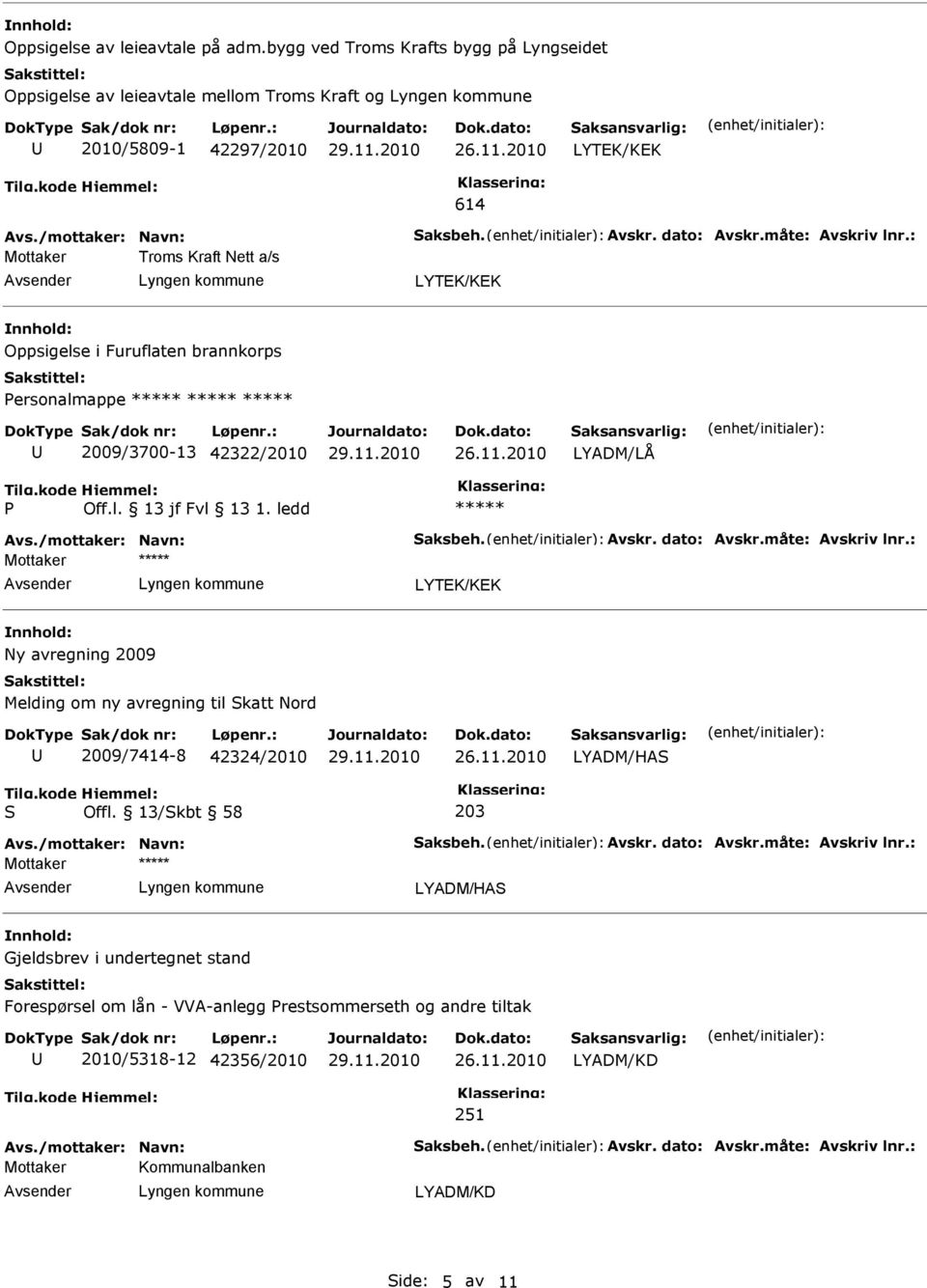 a/s Oppsigelse i Furuflaten brannkorps ersonalmappe 2009/3700-13 42322/2010 Mottaker Ny avregning 2009 Melding om ny avregning til Skatt Nord