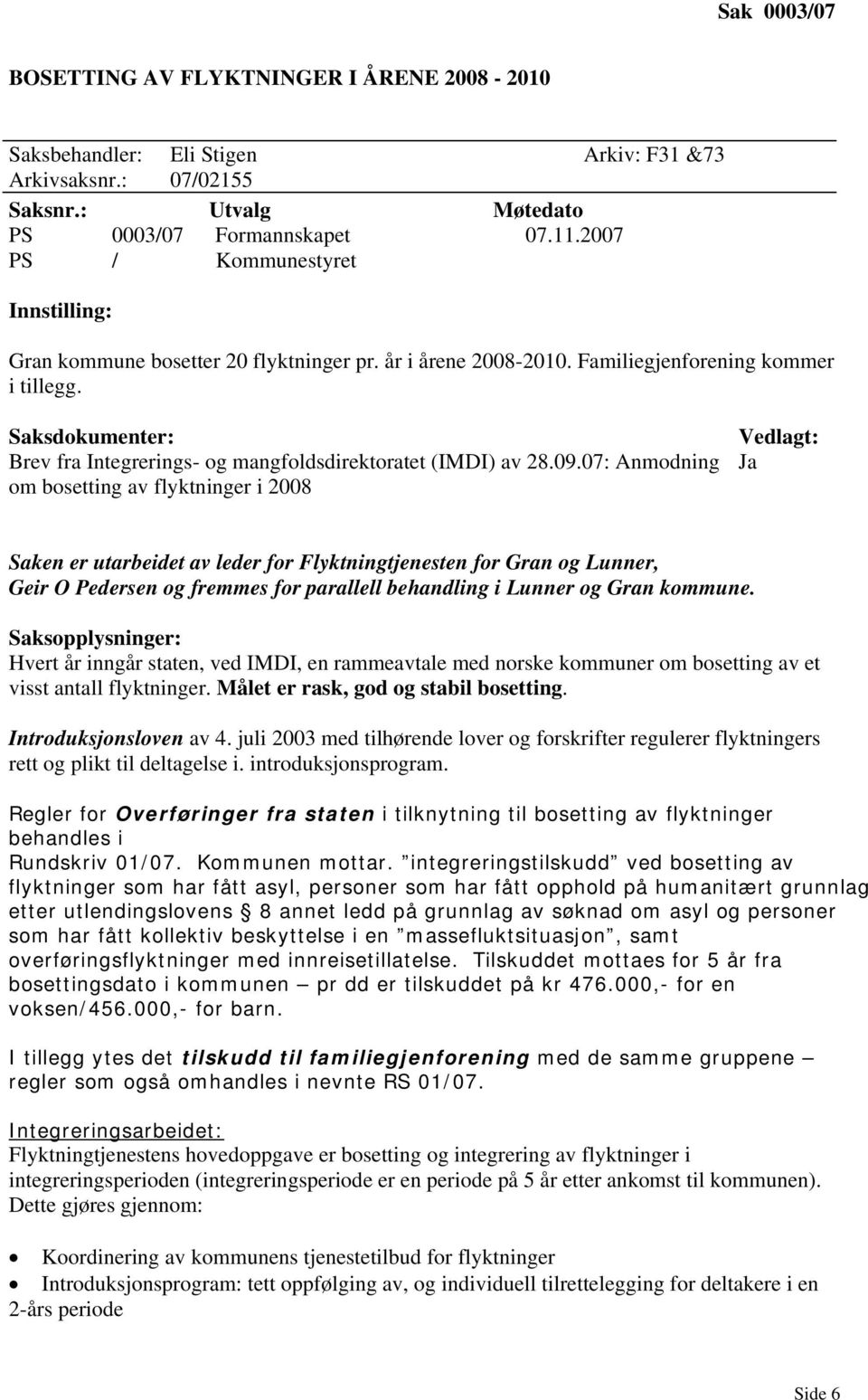 Saksdokumenter: Brev fra Integrerings- og mangfoldsdirektoratet (IMDI) av 28.09.