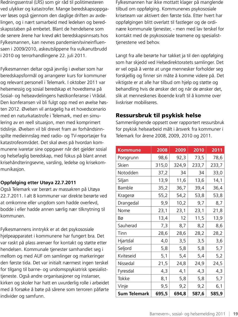 Blant de hendelsene som de senere årene har krevd økt beredskapsinnsats hos Fylkesmannen, kan nevnes pandemien/svineinfluensaen i 2009/2010, askeutslippene fra vulkanutbrudd i 2010 og