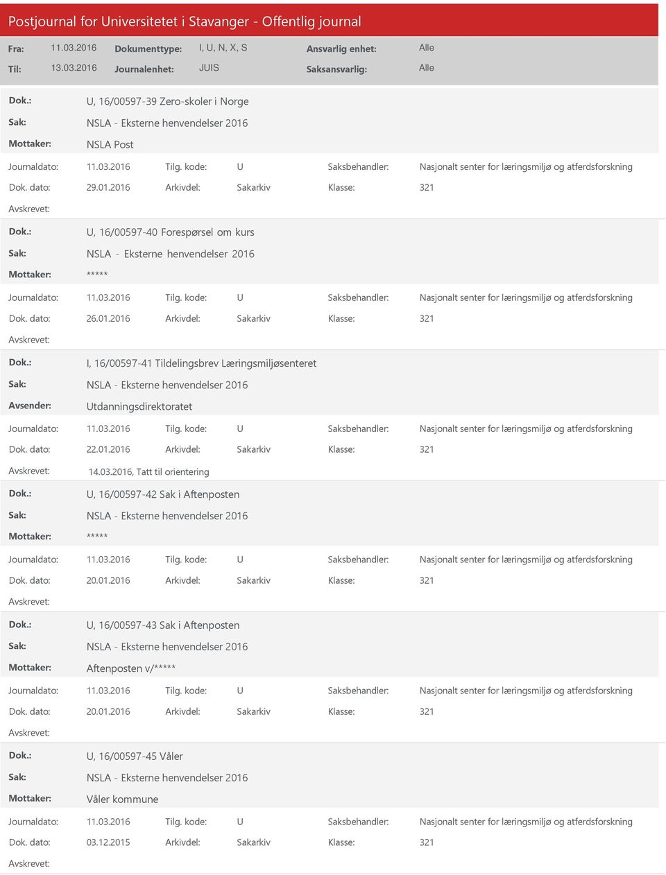 dato: 22.01.2016 Arkivdel: Sakarkiv 14.03.2016, Tatt til orientering, 16/00597-42 Sak i Aftenposten Dok. dato: 20.01.2016 Arkivdel: Sakarkiv, 16/00597-43 Sak i Aftenposten Aftenposten v/ Dok.