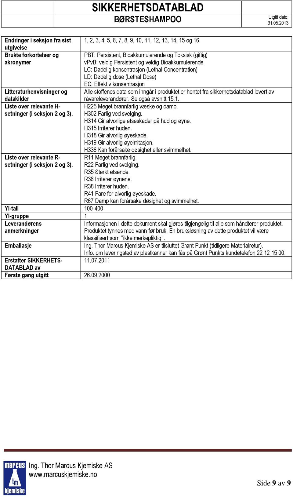 PBT: Persistent, Bioakkumulerende og Toksisk (giftig) vpvb: veldig Persistent og veldig Bioakkumulerende LC: Dødelig konsentrasjon (Lethal Concentration) LD: Dødelig dose (Lethal Dose) EC: Effektiv