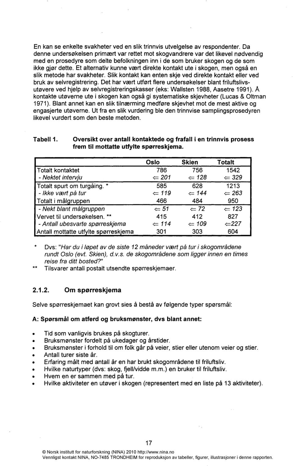 Et alternativ kunne vært direkte kontakt ute i skogen, men også en slik metode har svakheter. Slik kontakt kan enten skje ved direkte kontakt eller ved bruk av selvregistrering.