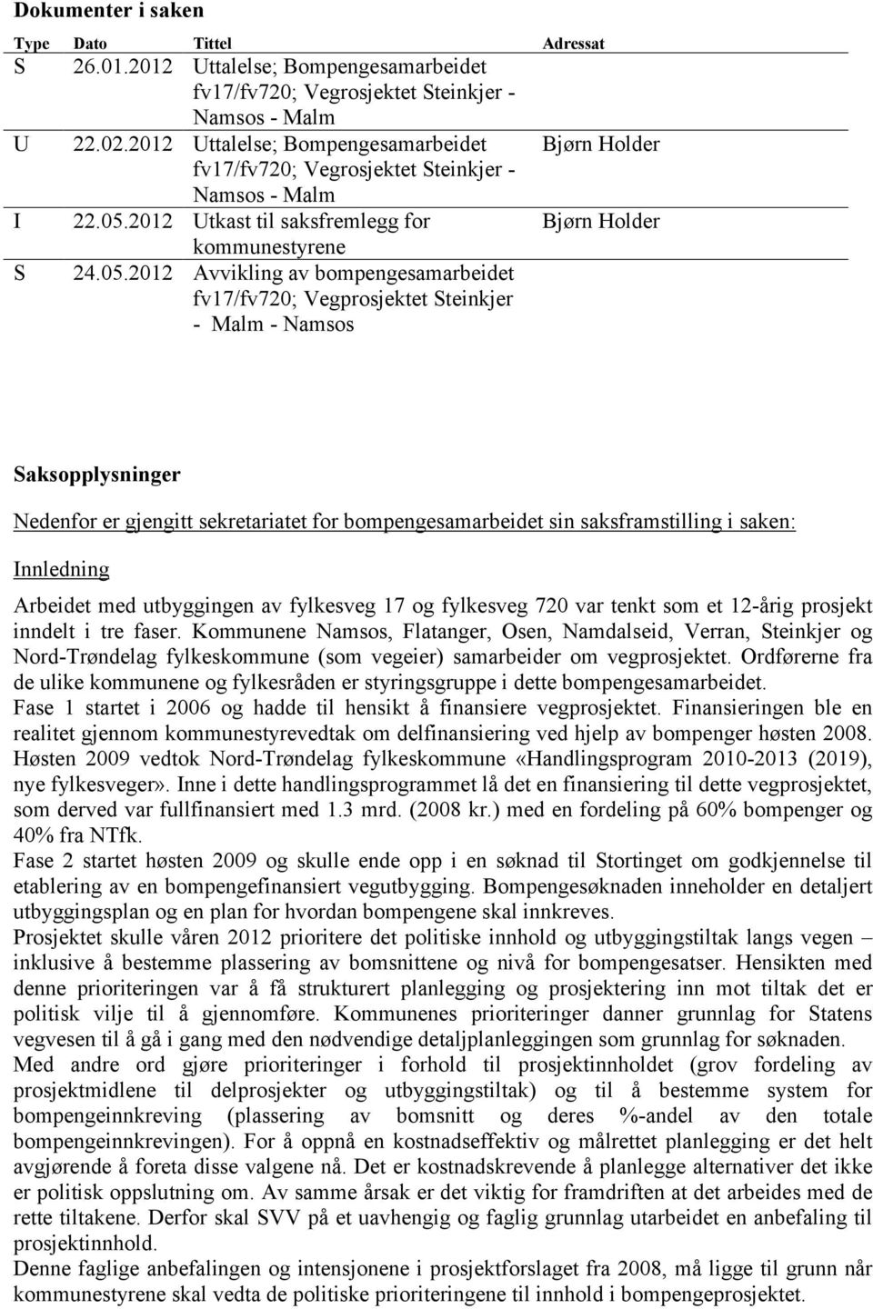 2012 Utkast til saksfremlegg for Bjørn Holder kommunestyrene S 24.05.