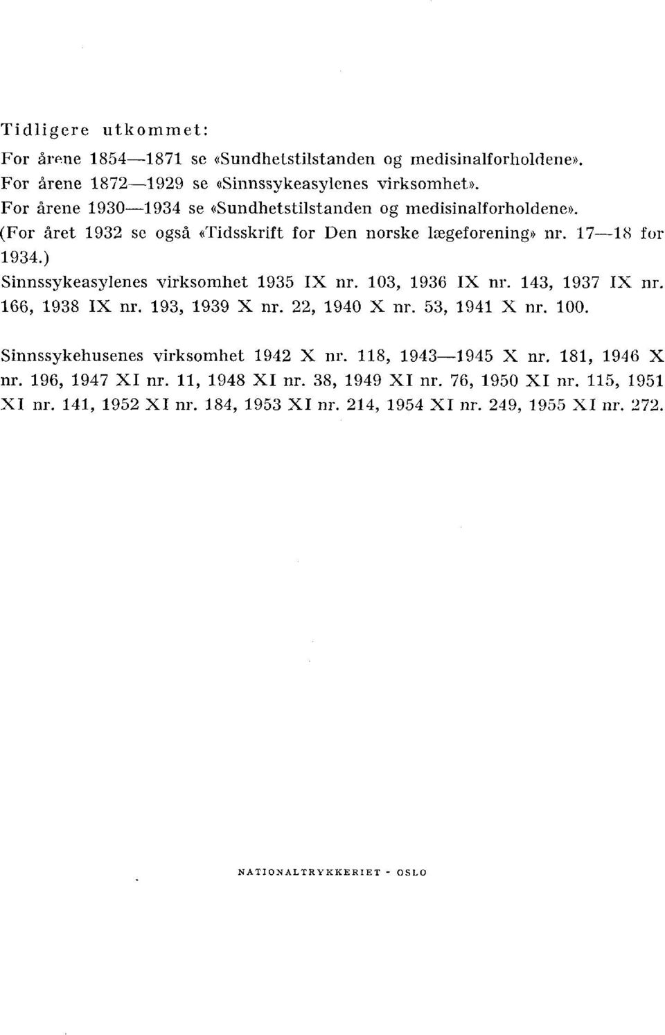 ) Sinnssykeasylenes virksomhet 95 IX nr. 0, 96 IX nr. 4, 97 IX nr. 66, 98 IX nr. 9, 99 X nr., 940 X nr. 5, 94 X nr. 00.