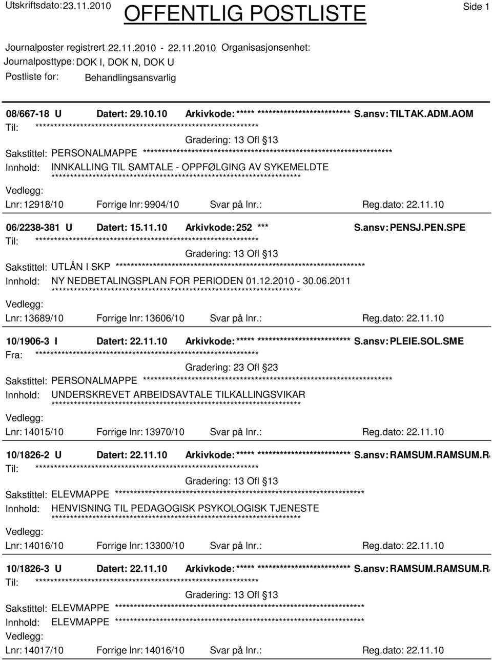 ansv: PENSJ.PEN.SPE Sakstittel: UTLÅN I SKP Innhold: NY NEDBETALINGSPLAN FOR PERIODEN 01.12.2010-30.06.2011 Lnr: 13689/10 Forrige lnr: 13606/10 Svar på lnr.: Reg.dato: 22.11.10 10/1906-3 I Datert: 22.