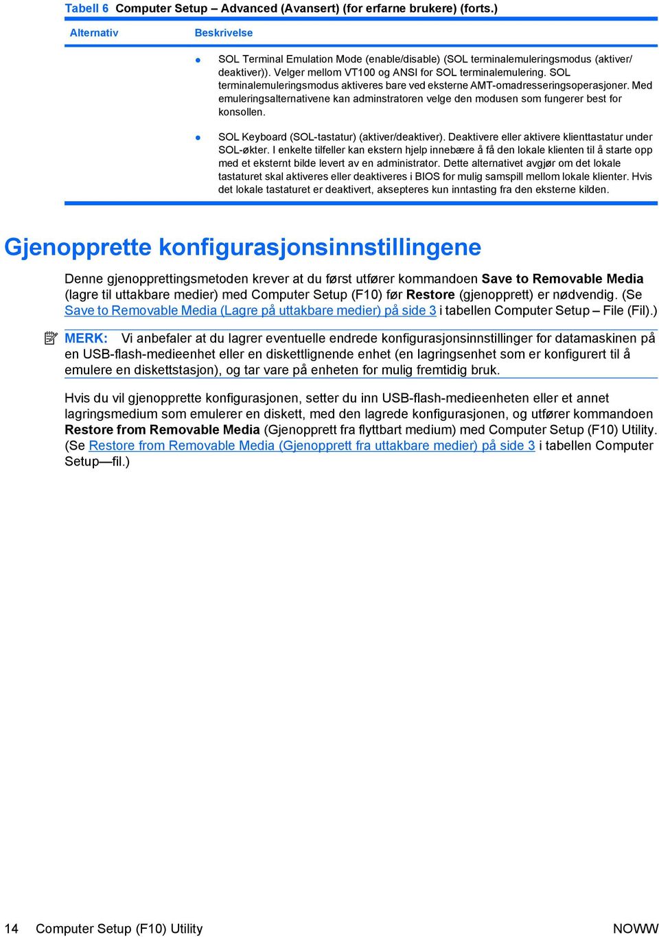 Med emuleringsalternativene kan adminstratoren velge den modusen som fungerer best for konsollen. SOL Keyboard (SOL-tastatur) (aktiver/deaktiver).