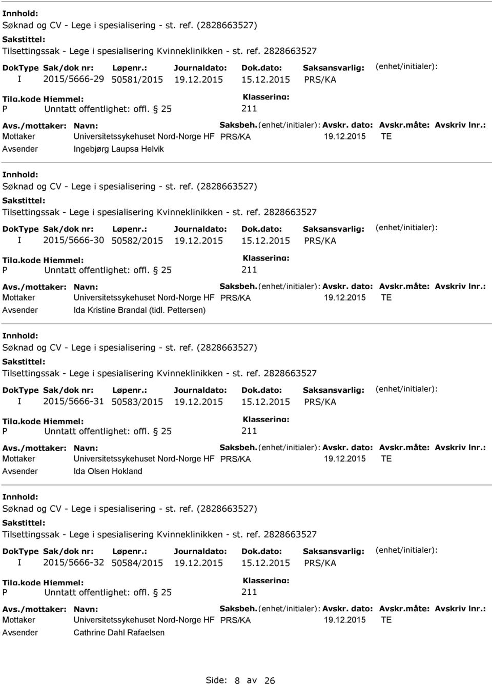 2015 Mottaker niversitetssykehuset Nord-Norge HF TE da Kristine Brandal (tidl.