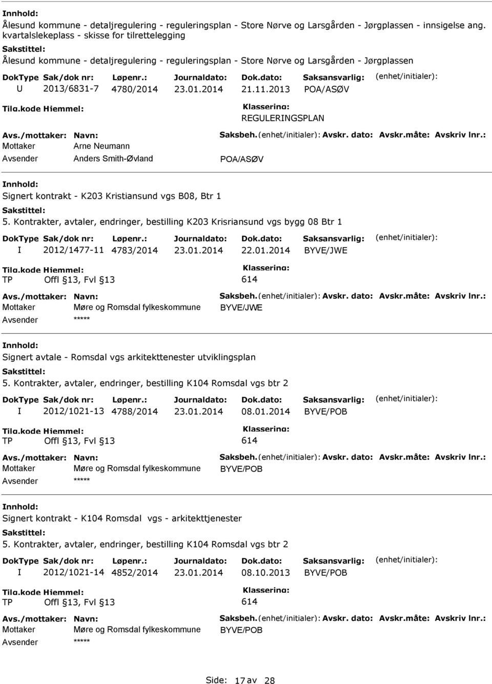 2013 POA/ASØV REGLERNGSPLAN Avs./mottaker: Navn: Saksbeh. Avskr. dato: Avskr.måte: Avskriv lnr.