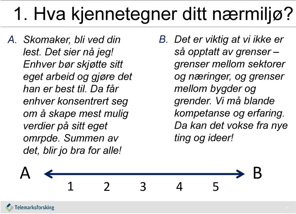 Da får enhver konsentrert seg om å skape mest mulig verdier på sitt eget omrpde. Summen av det, blir jo bra for alle! B.