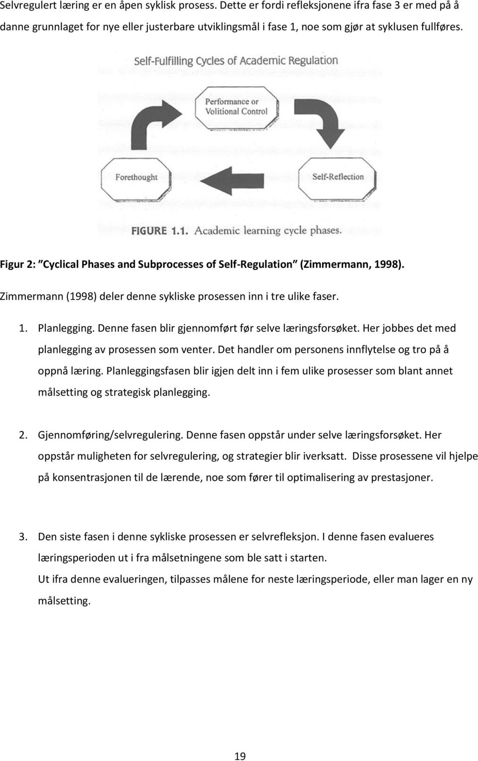 Figur 2: Cyclical Phases and Subprocesses of Self-Regulation (Zimmermann, 1998). Zimmermann (1998) deler denne sykliske prosessen inn i tre ulike faser. 1. Planlegging.