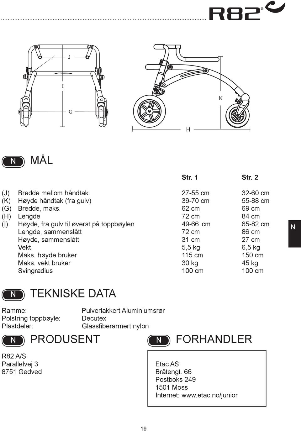 cm Vekt 5,5 kg 6,5 kg Maks. høyde bruker 115 cm 150 cm Maks.