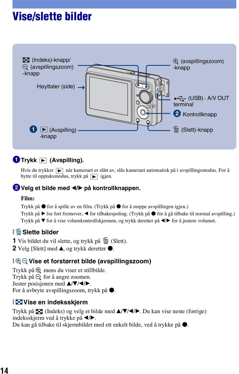 Film: Trykk på z for å spille av en film. (Trykk på z for å stoppe avspillingen igjen.) Trykk på B for fort fremover, b for tilbakespoling. (Trykk på z for å gå tilbake til normal avspilling.