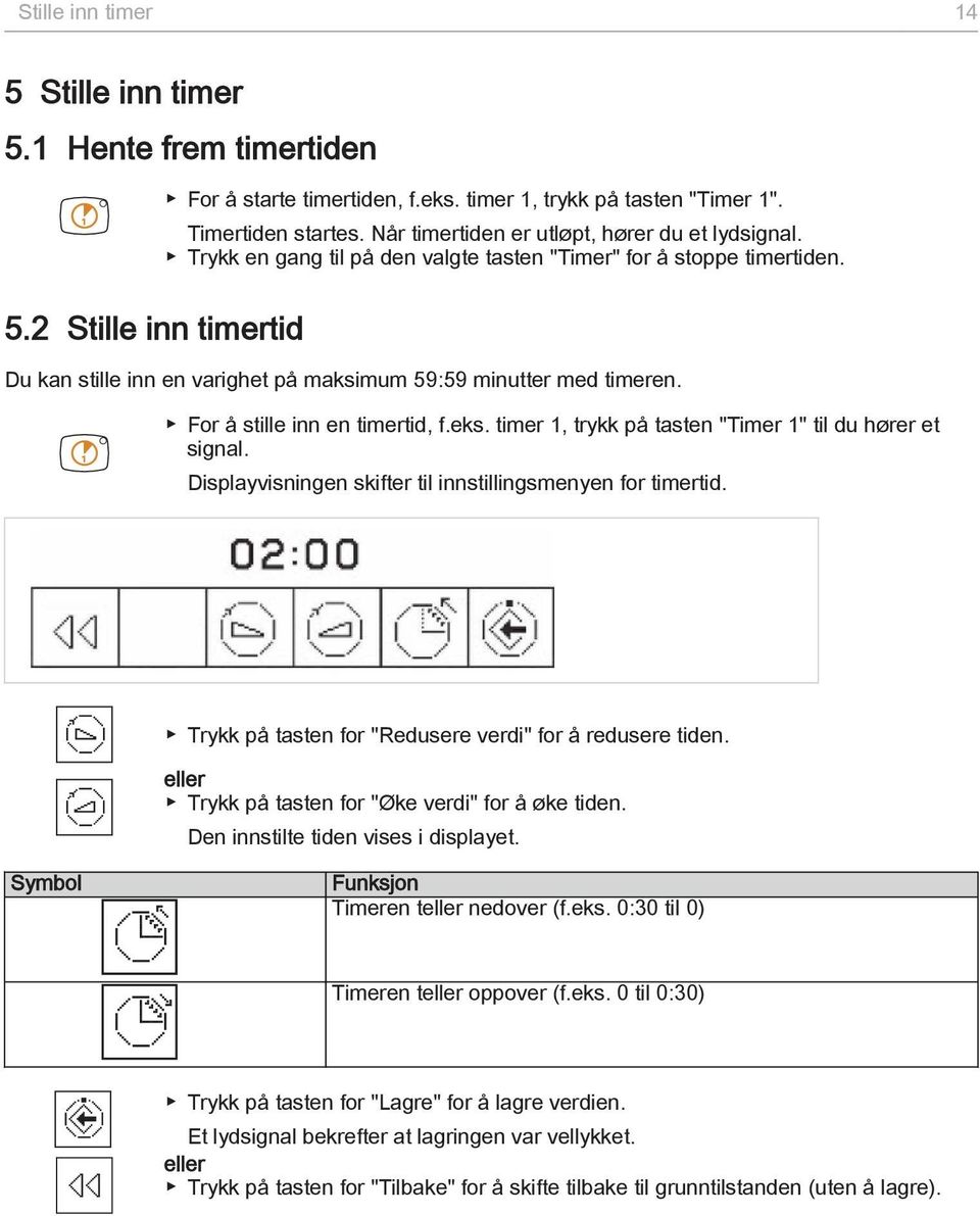 For å stille inn en timertid, f.eks. timer 1, trykk på tasten "Timer 1" til du hører et signal. Displayvisningen skifter til innstillingsmenyen for timertid.