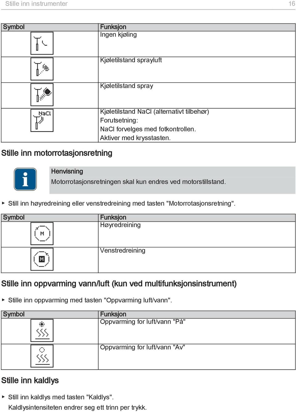 Still inn høyredreining eller venstredreining med tasten "Motorrotasjonsretning".