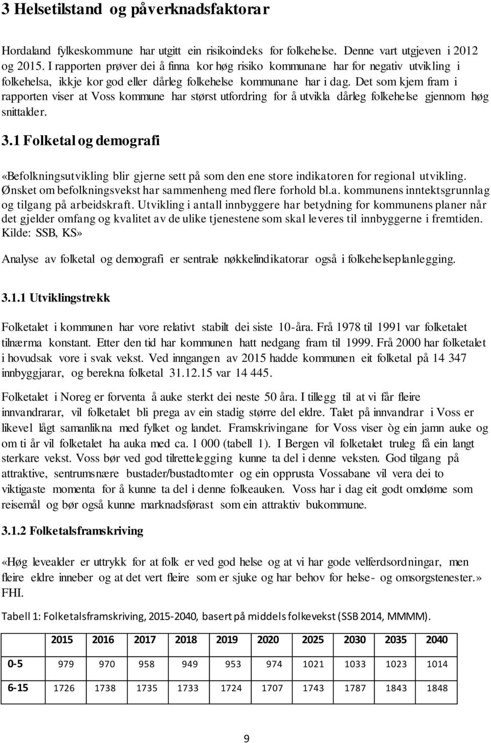 Det som kjem fram i rapporten viser at Voss kommune har størst utfordring for å utvikla dårleg folkehelse gjennom høg snittalder. 3.