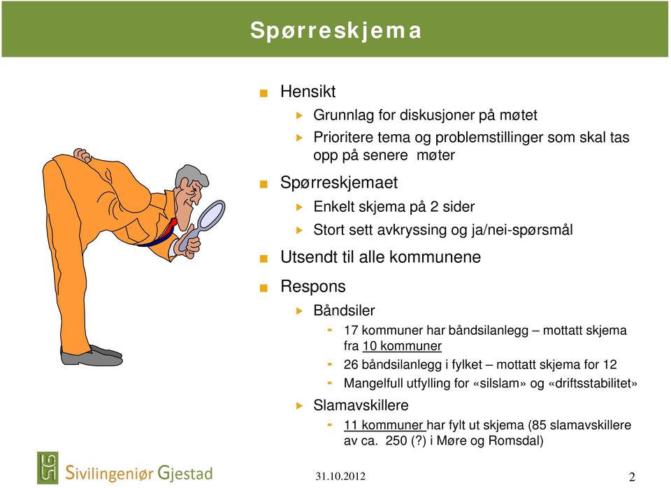 kommuner har båndsilanlegg mottatt skjema fra 10 kommuner 26 båndsilanlegg i fylket mottatt skjema for 12 Mangelfull utfylling for