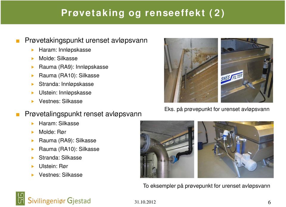 renset avløpsvann Haram: Silkasse Molde: Rør Rauma (RA9): Silkasse Rauma (RA10): Silkasse Stranda: Silkasse Ulstein: