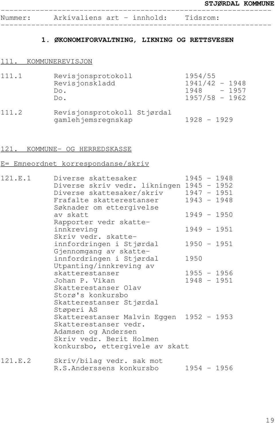 likningen 1945-1952 Diverse skattesaker/skriv 1947-1951 Frafalte skatterestanser 1943-1948 Søknader om ettergivelse av skatt 1949-1950 Rapporter vedr skatteinnkreving 1949-1951 Skriv vedr.