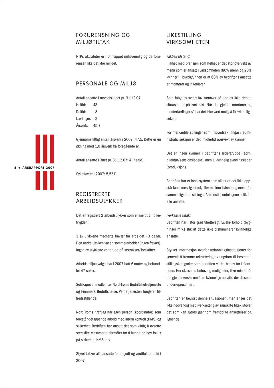 Hovedgrunnen er at 68% av bedriftens ansatte er montører og ingeniører. 8 ÅRSRAPPORT 2007 Antall ansatte i morselskapet pr. 31.12.