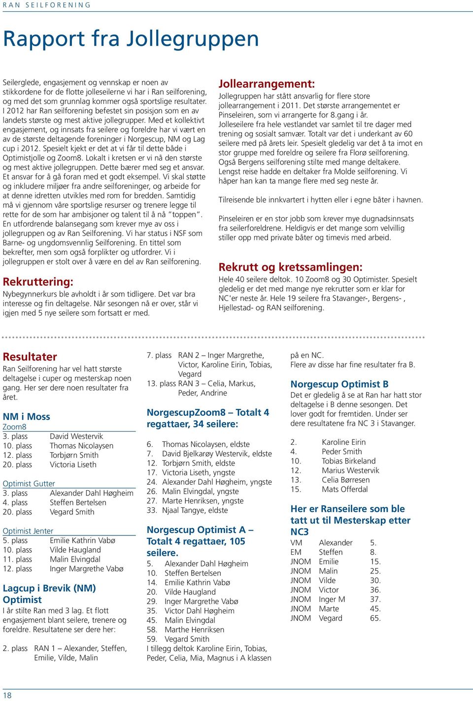 Med et kollektivt engasjement, og innsats fra seilere og foreldre har vi vært en av de største deltagende foreninger i Norgescup, NM og Lag cup i 2012.