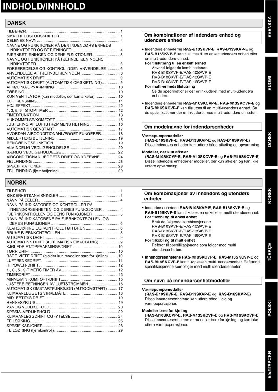 .. 9 AUTOMATISK DRIFT (AUTOMATISK OMSKIFTNING)... 9 AFKØLING/OPVARMNING... 10 TØRRING... 10 KUN VENTILATOR (kun modeller, der kun fkøler)... 10 LUFTRENSNING... 11 HØJ EFFEKT... 12 1, 3, 5, 9T STOPTIMER.