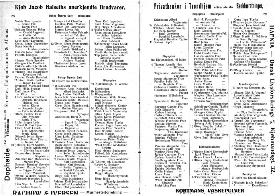 Eriksen Albert Jernb.aib. Rånesen Karen Vaskerk. 8 a Hansen Jens Kaiarbeider Knstance Frk. Ferstad svald Brandkst.