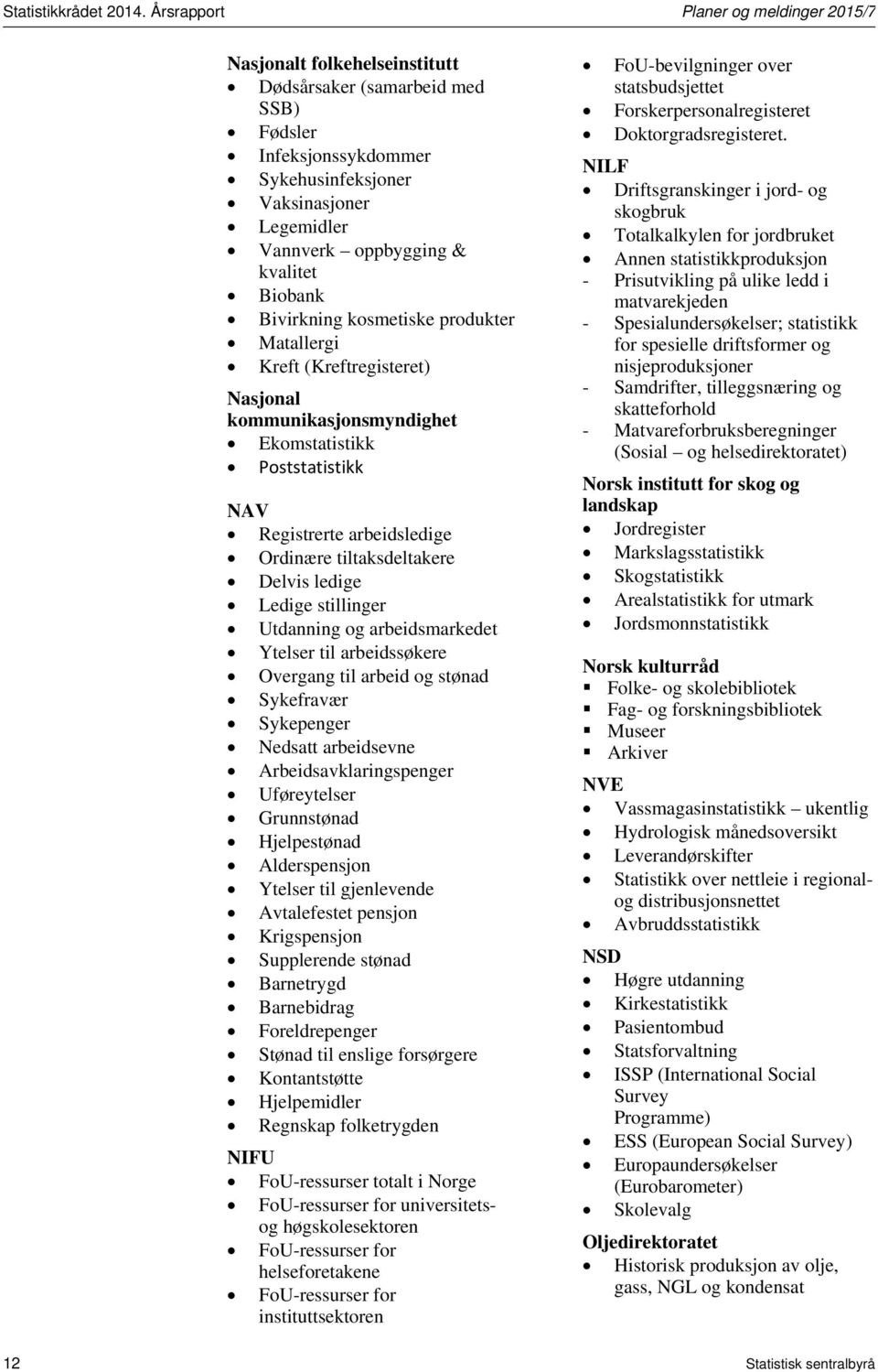 kvalitet Biobank Bivirkning kosmetiske produkter Matallergi Kreft (Kreftregisteret) Nasjonal kommunikasjonsmyndighet Ekomstatistikk Poststatistikk NAV Registrerte arbeidsledige Ordinære
