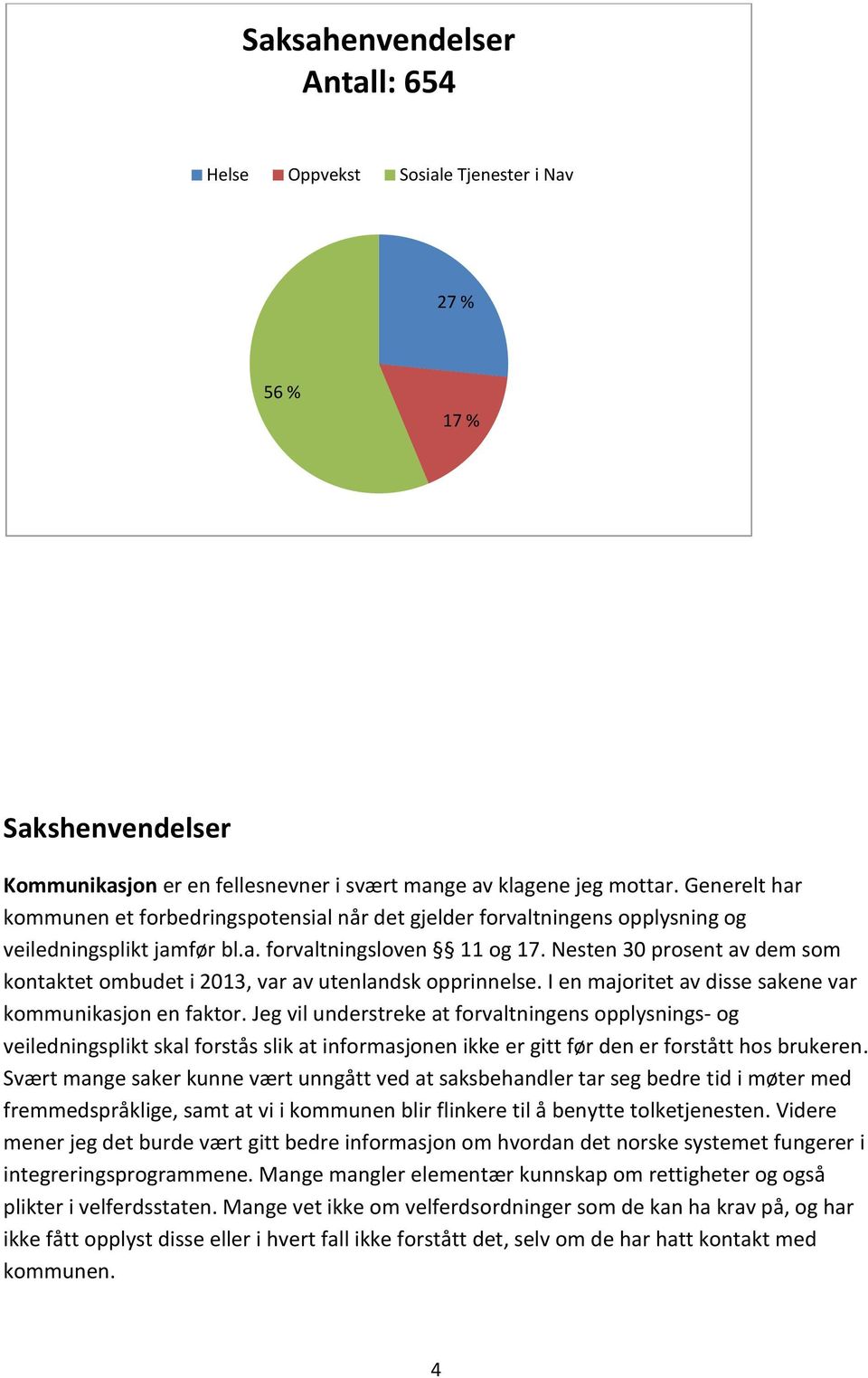 Nesten 30 prosent av dem som kontaktet ombudet i 2013, var av utenlandsk opprinnelse. I en majoritet av disse sakene var kommunikasjon en faktor.