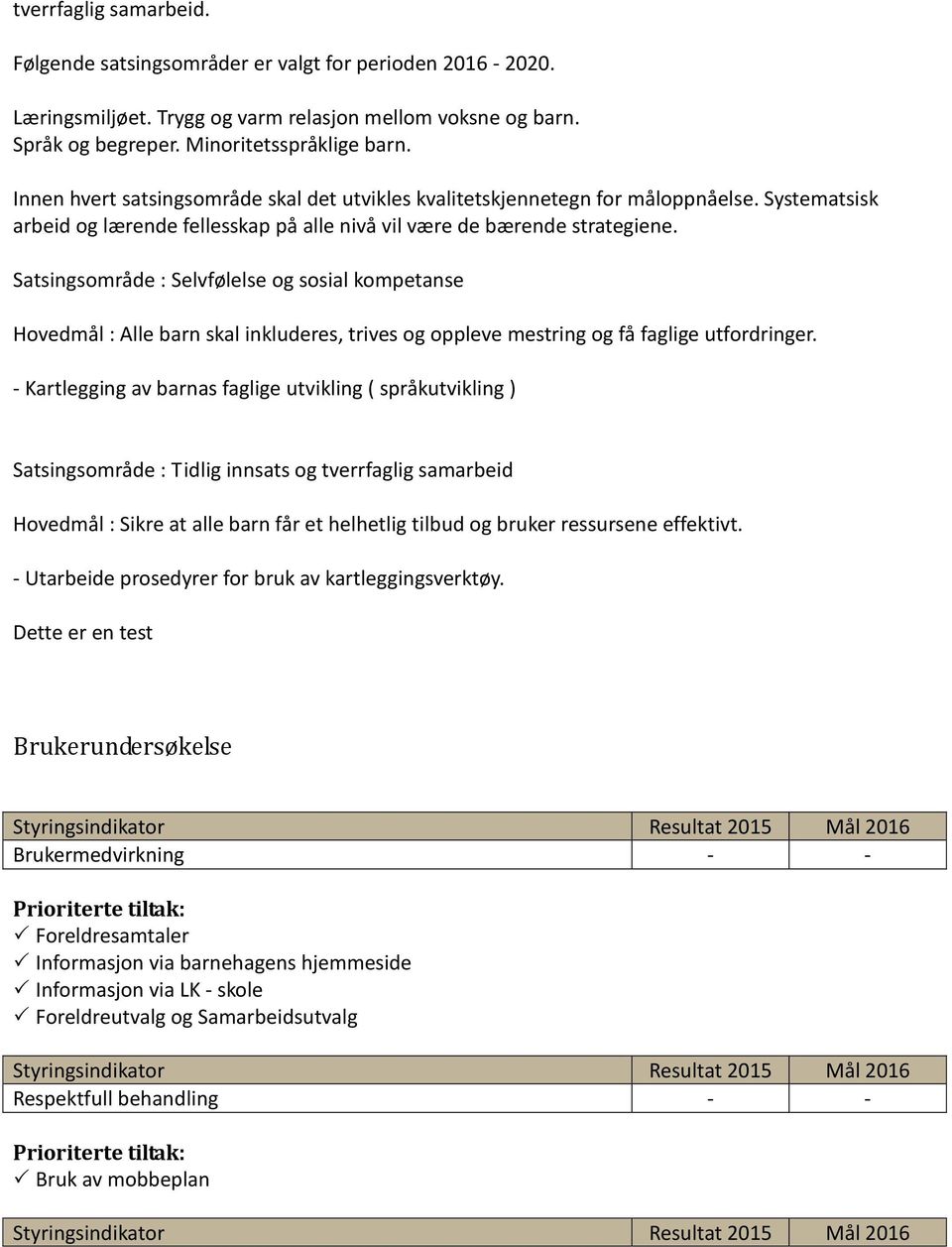 Satsingsområde : Selvfølelse og sosial kompetanse Hovedmål : Alle barn skal inkluderes, trives og oppleve mestring og få faglige utfordringer.