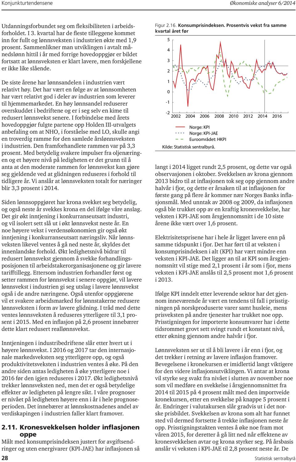 Konsumprisindeksen. Prosentvis vekst fra samme kvartal året før 5 4 3 2 De siste årene har lønnsandelen i industrien vært relativt høy.