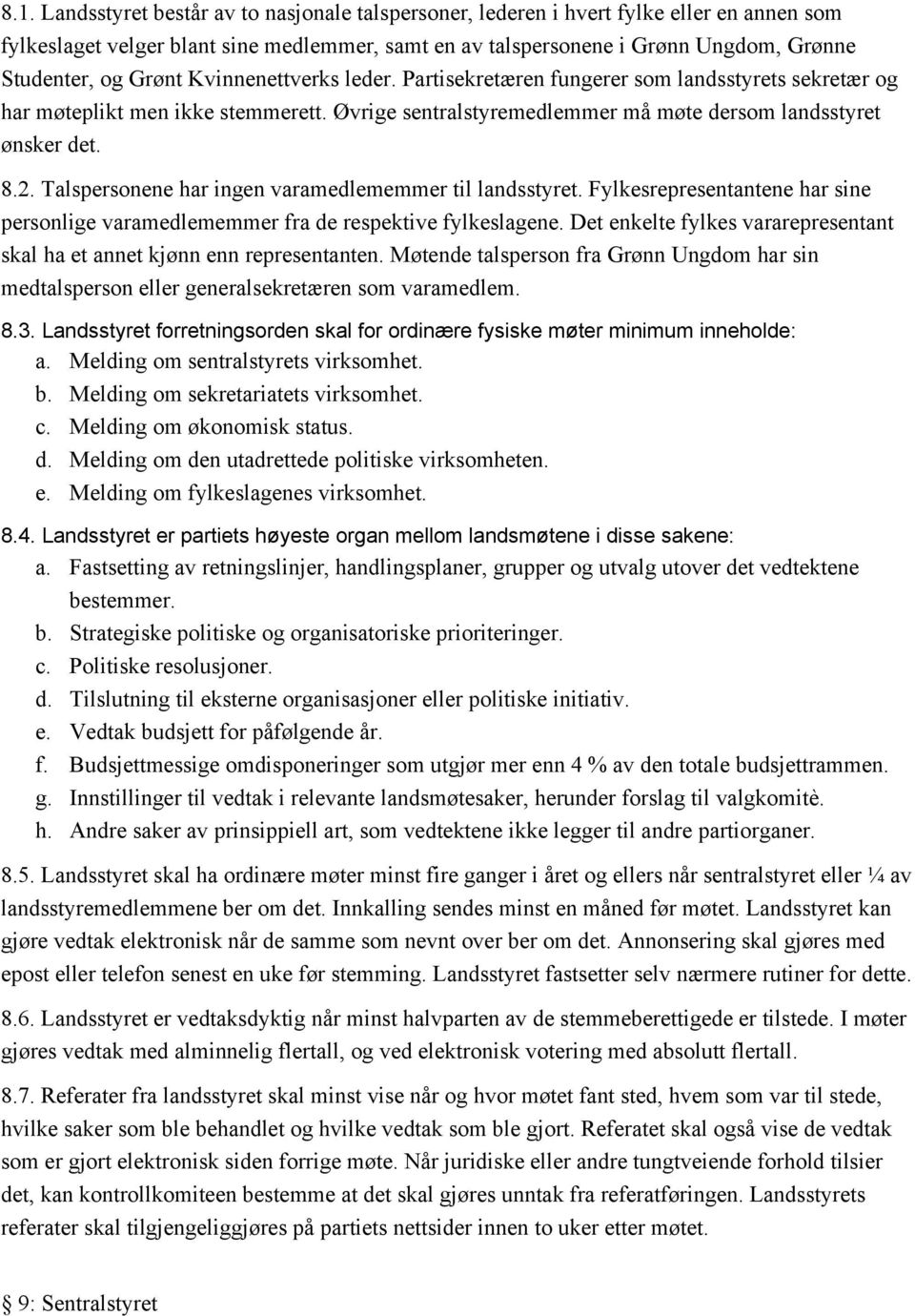 Talspersonene har ingen varamedlememmer til landsstyret. Fylkesrepresentantene har sine personlige varamedlememmer fra de respektive fylkeslagene.