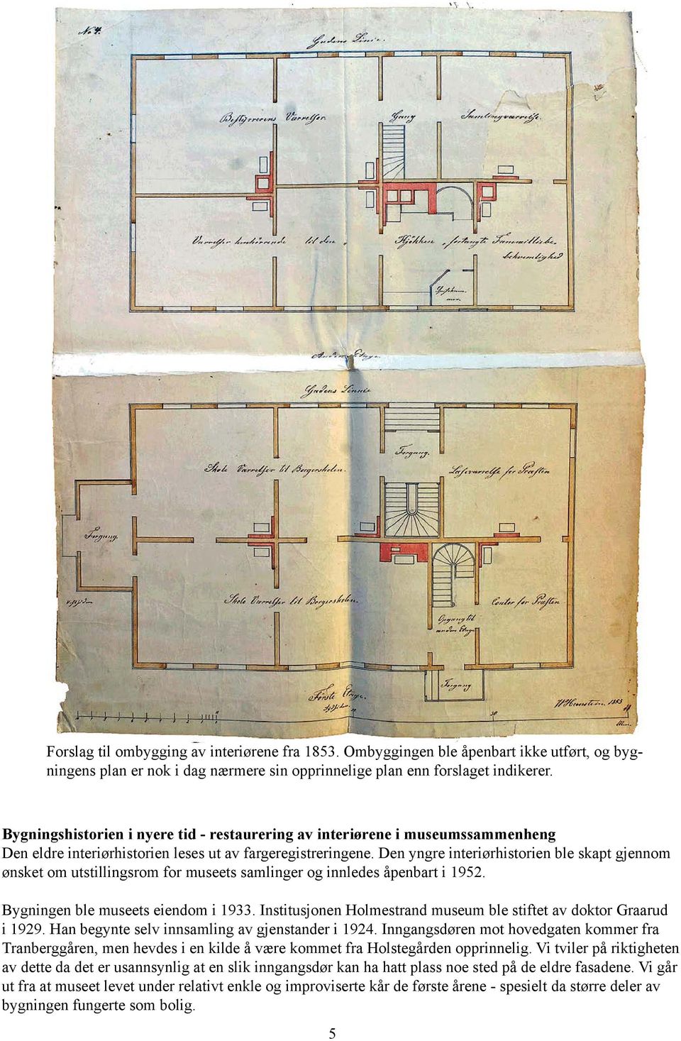 Den yngre interiørhistorien ble skapt gjennom ønsket om utstillingsrom for museets samlinger og innledes åpenbart i 1952. Bygningen ble museets eiendom i 1933.