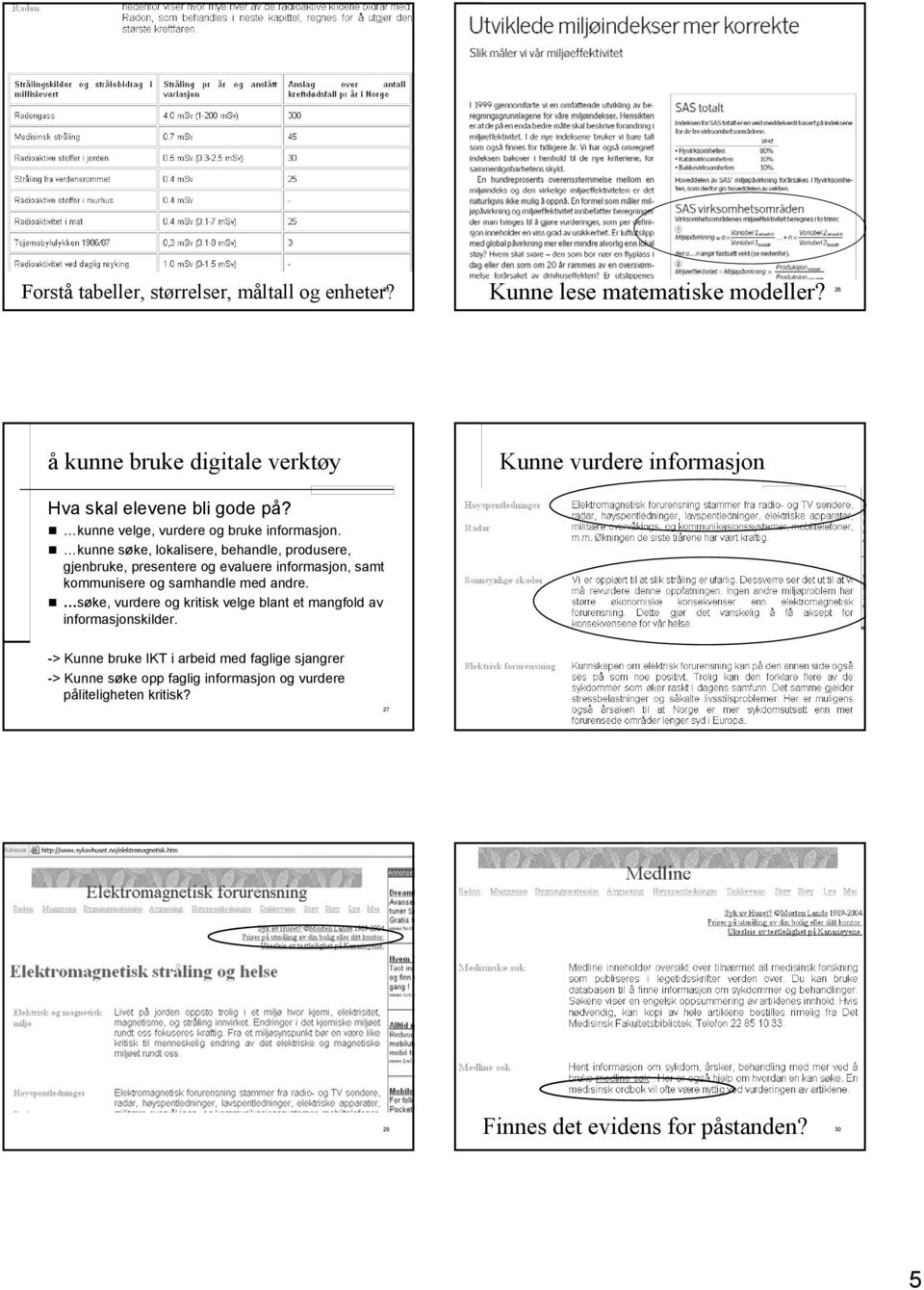 kunne søke, lokalisere, behandle, produsere, gjenbruke, presentere og evaluere informasjon, samt kommunisere og samhandle med andre.