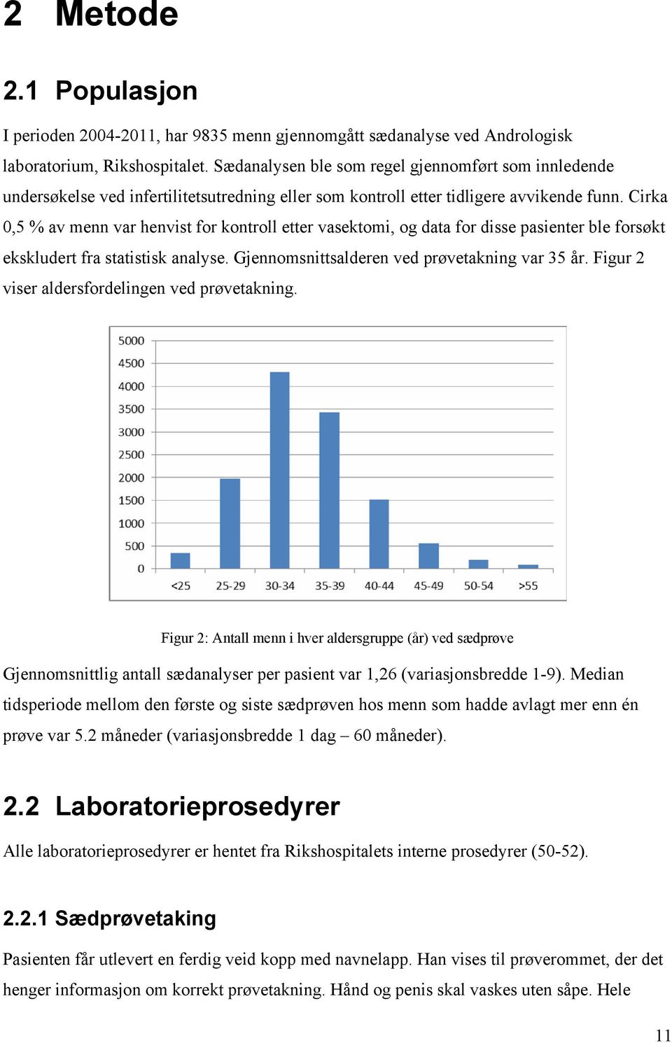 Cirka 0,5 % av menn var henvist for kontroll etter vasektomi, og data for disse pasienter ble forsøkt ekskludert fra statistisk analyse. Gjennomsnittsalderen ved prøvetakning var 35 år.