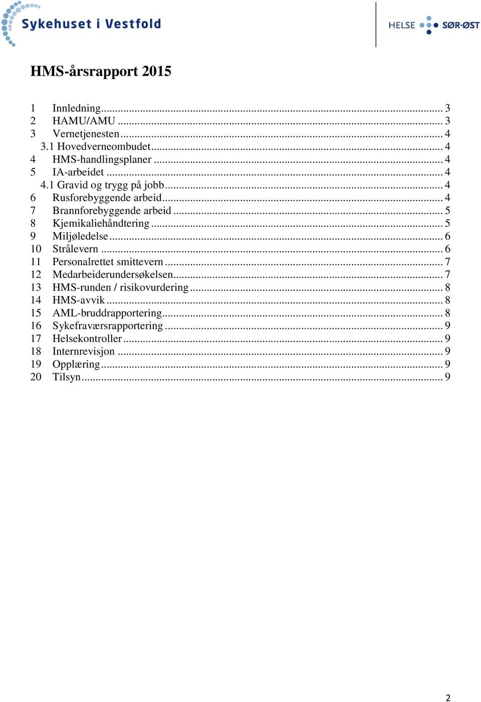 .. 6 10 Strålevern... 6 11 Personalrettet smittevern... 7 12 Medarbeiderundersøkelsen... 7 13 HMS-runden / risikovurdering... 8 14 HMS-avvik.