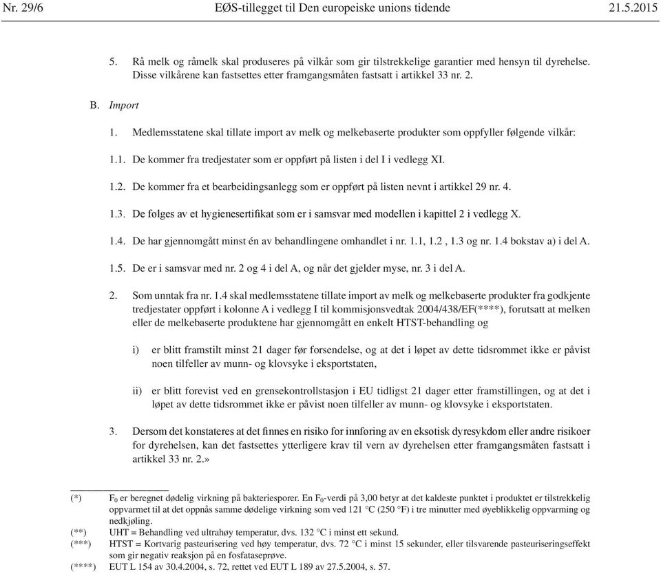 1.2. De kommer fra et bearbeidingsanlegg som er oppført på listen nevnt i artikkel 29 nr. 4. 1.4. De har gjennomgått minst én av behandlingene omhandlet i nr. 1.1, 1.2, 1.3 og nr. 1.4 bokstav a) i del A.