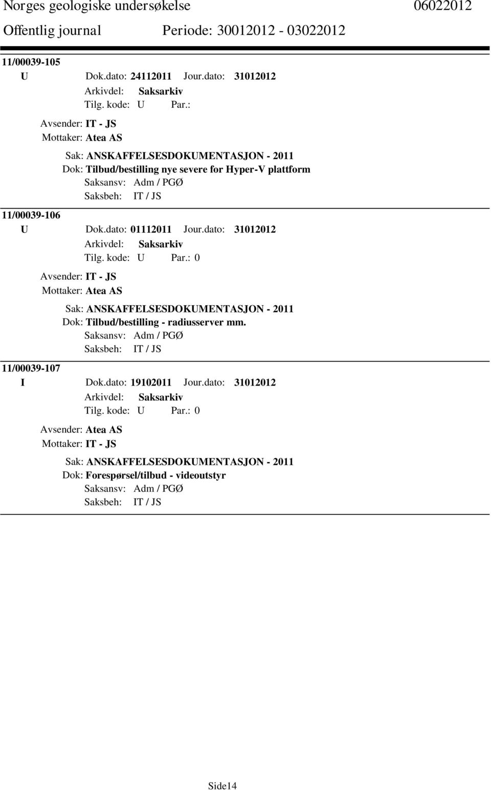 PGØ Saksbeh: IT / JS 11/00039-106 U Dok.dato: 01112011 Jour.