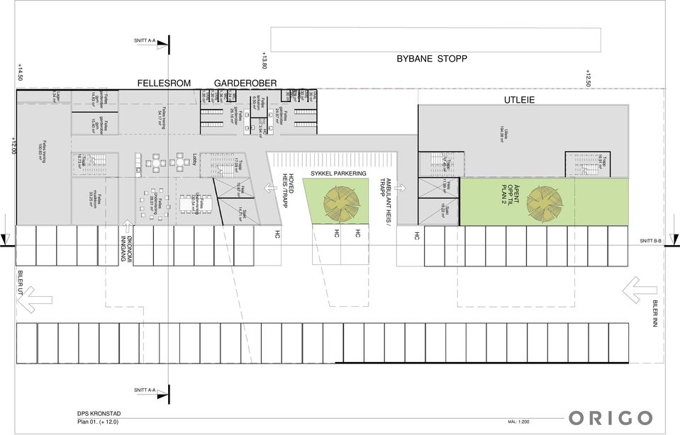 45 m² SYKKEL PARKERING 17.09 m² Lobby 16.73 m² ÅPENT OPP TIL PLAN 2 11.99 m² AMBULANT HEIS / TRAPP HOVED HEIS /TRAPP 10.87 m² 16.22 m² 14.71 m² Undervisning 30.