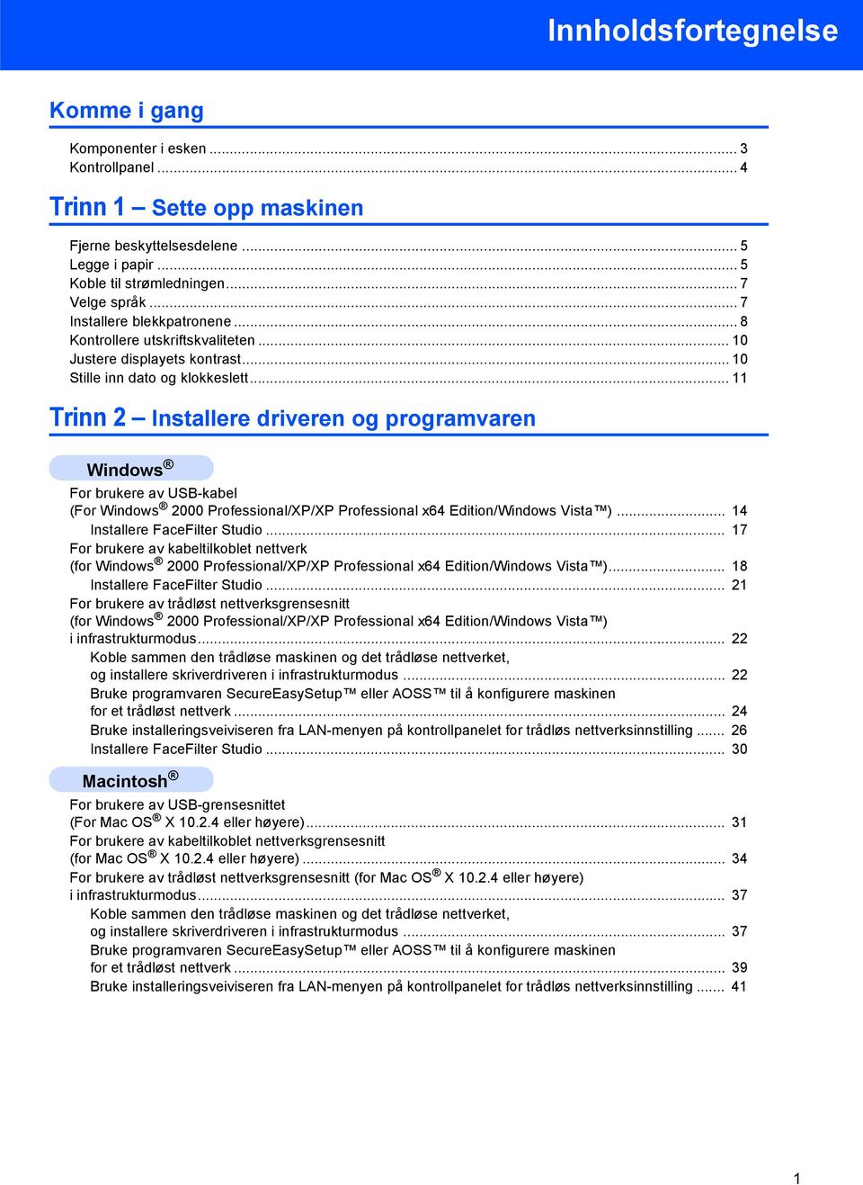 .. 11 Trinn 2 Installere driveren og programvaren For brukere av USB-kabel (For 2000 Professional/XP/XP Professional x64 Edition/Windows Vista )... 14 Installere FaceFilter Studio.