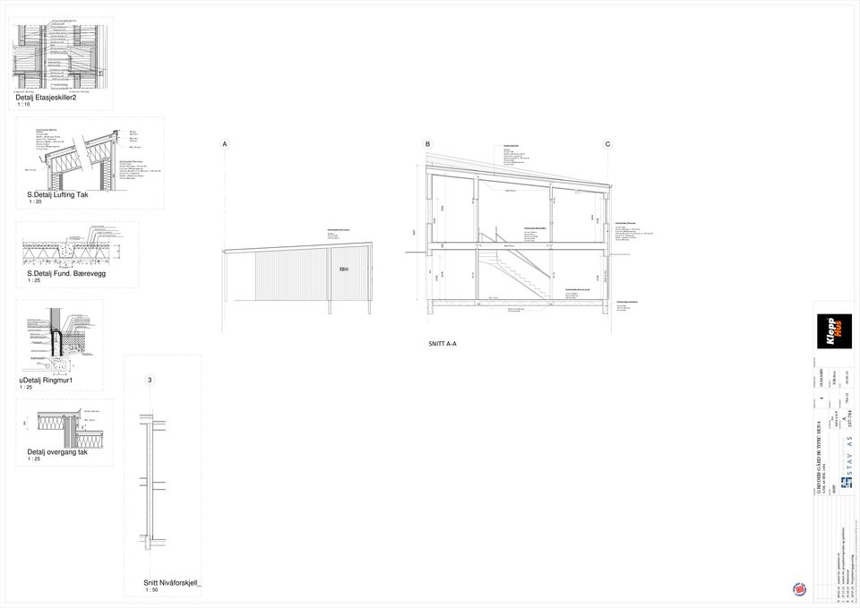 m/liggende kledning: * merket isolasjon - krever energiberegning Detalj Etasjeskiller : 0 m/stående kledning: Min.